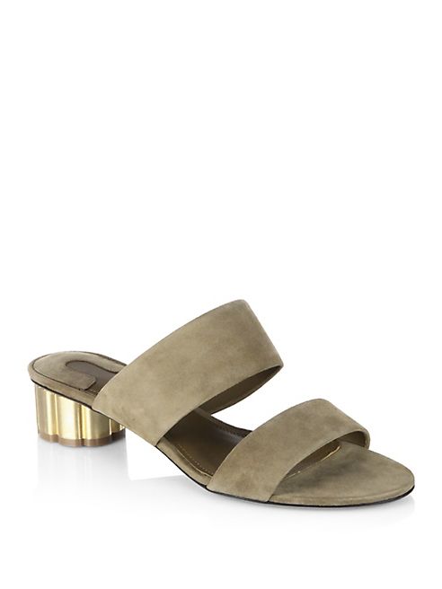 Salvatore Ferragamo - Belluno Flower Heel Suede Slide Sandals