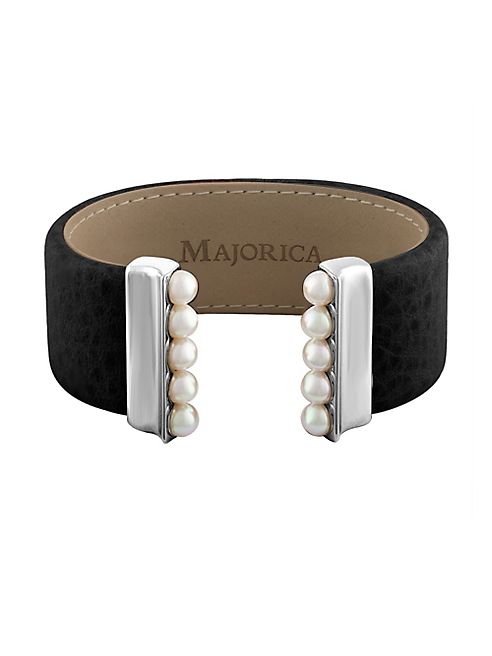 Majorica - New Isla 5MM White Pearl and Leather Bangle