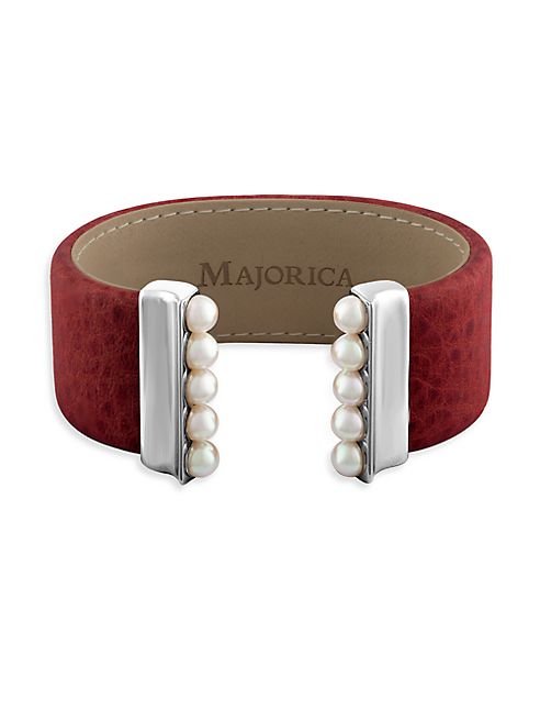 Majorica - New Isla 5MM Organic Pearl & Leather Open Bangle