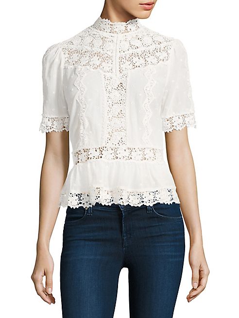 Rebecca Taylor - Lace-Inset Eyelet Cotton Top