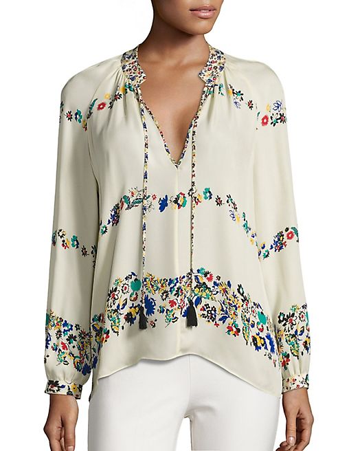 Derek Lam 10 Crosby - Floral Printed Nehru Silk Blouse