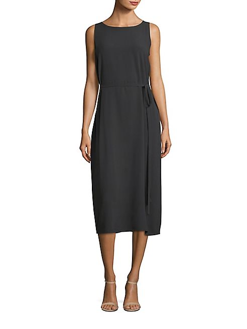 Eileen Fisher - Boatneck Tie-Waist Silk Dress