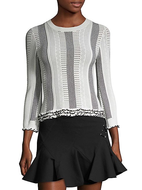 Derek Lam 10 Crosby - Pointelle-Knit Ruffle Trim Sweater