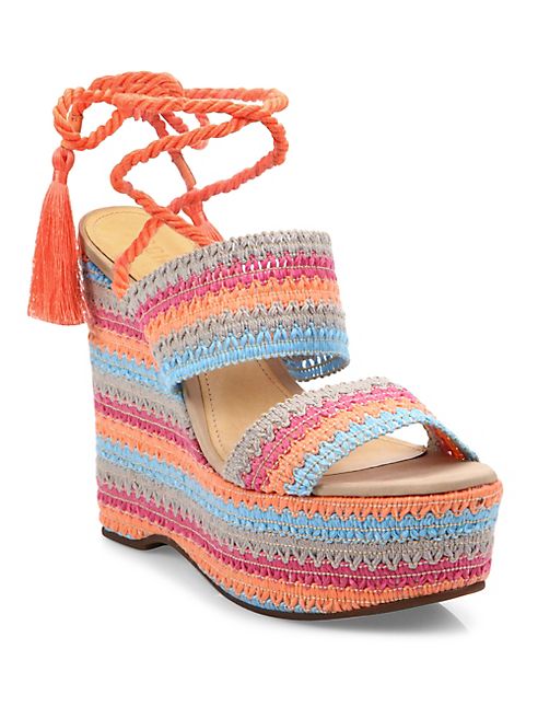 Schutz - Bendy Crochet Lace-Up Wedge Platform Sandals