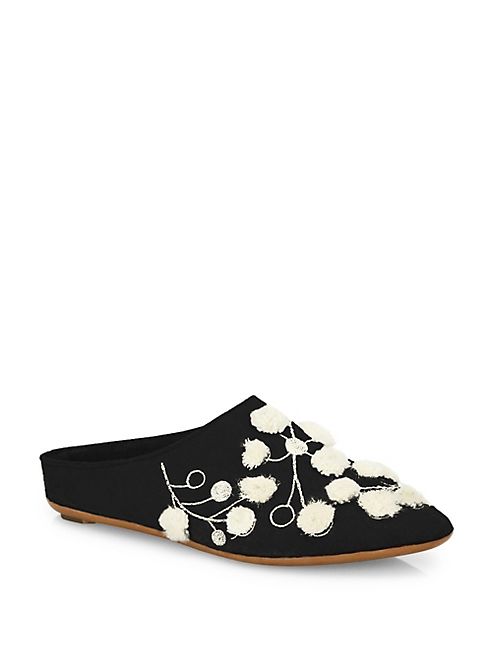 The Row - Bea Floral-Embroidered Cashmere Mules