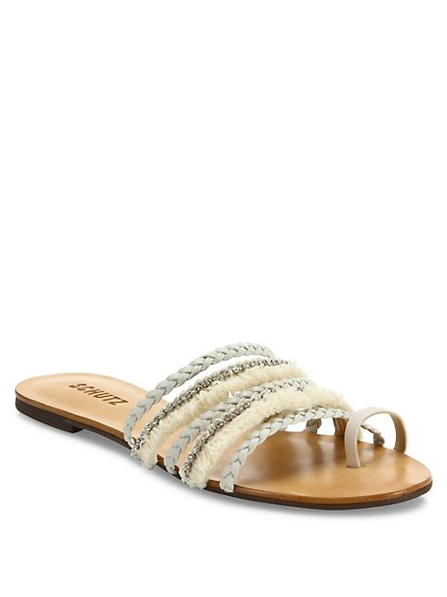 Schutz - Molina Braided & Fringed Leather Slides