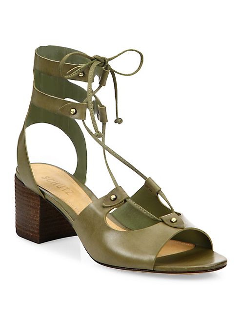 Schutz - Monik Leather Lace-Up Block Heel Sandals