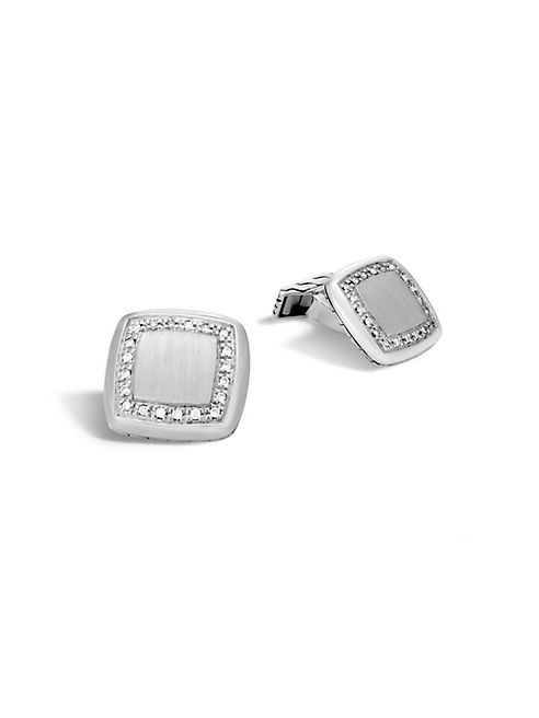 John Hardy - Classic Silver & Diamond Square Cuff Links