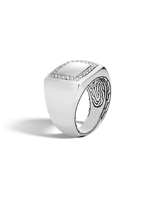 John Hardy - Classic Silver & Diamond Square Ring