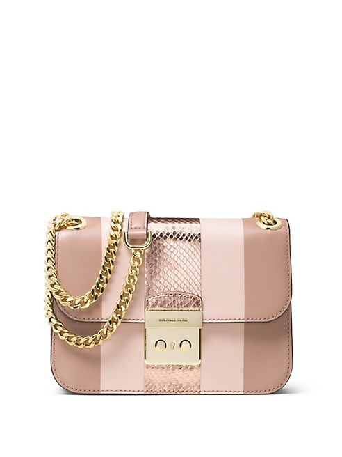 MICHAEL MICHAEL KORS - Sloan Editor Medium Striped Leather & Metallic Snakeskin Chain Shoulder Bag