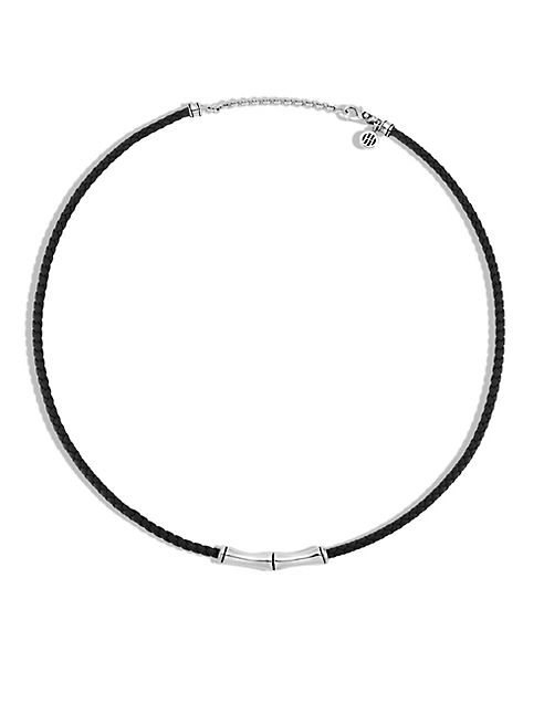 John Hardy - Bamboo Woven Leather Silver Necklace