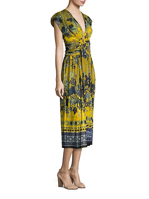 Fuzzi - Batik Floral Print Midi Dress