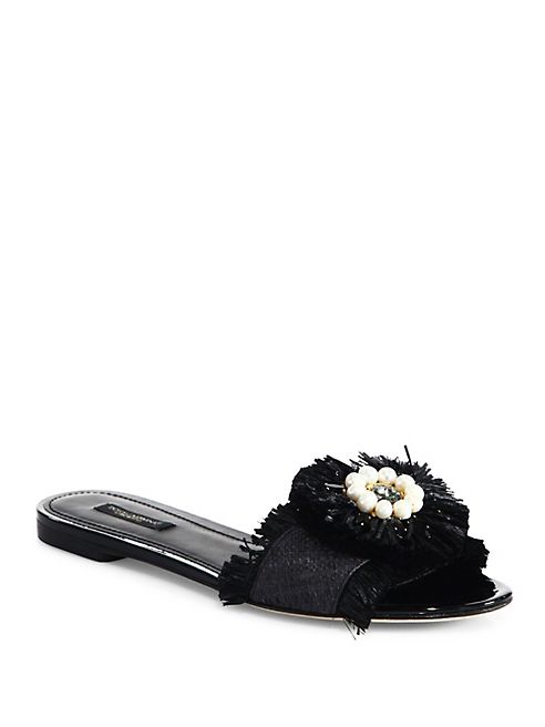 Dolce & Gabbana - Beaded Raffia-Embellished Slides