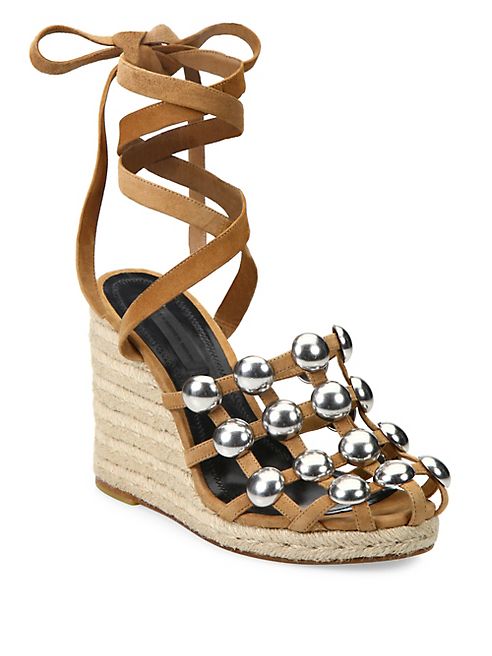 Alexander Wang - Taylor Studded Suede Lace-Up Espadrille Wedge Sandals