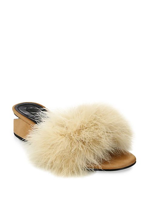 Alexander Wang - Lou Tilt-Heel Feather & Suede Slides