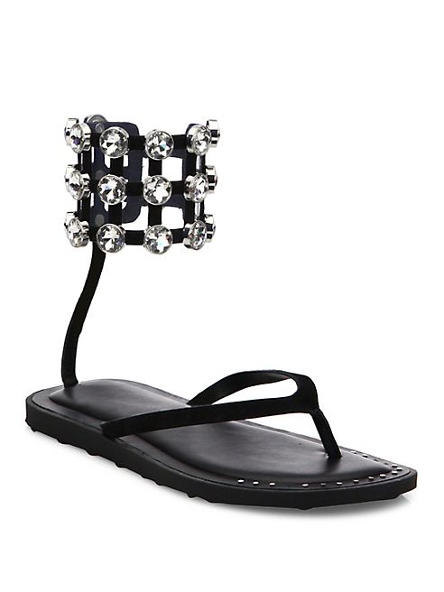 Alexander Wang - Aubrey Jeweled Cage Suede Thong Sandals