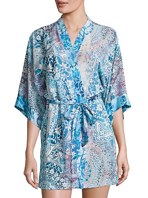 In Bloom - Aq Flora-Print Lawn Wrap Robe