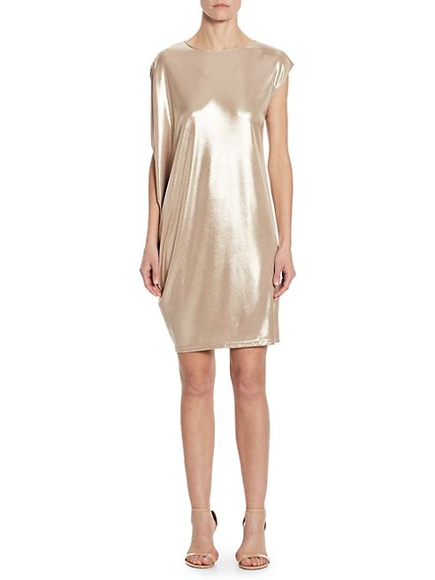 Halston Heritage - Asymmetrical Metallic Jersey Shift Dress