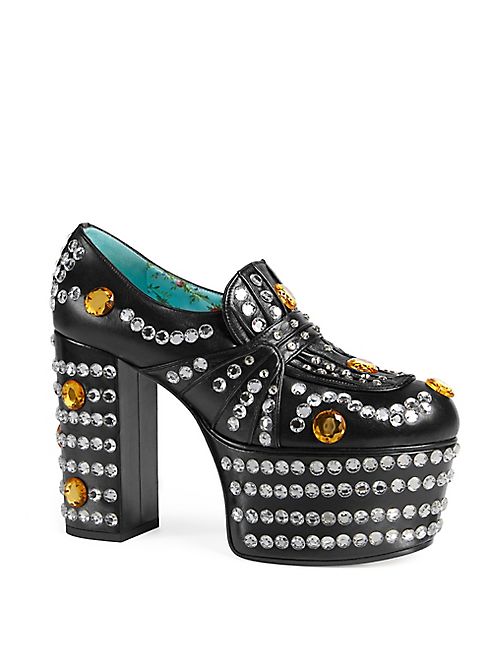 Gucci - Amilna Crystal-Studded Leather Platform Loafers