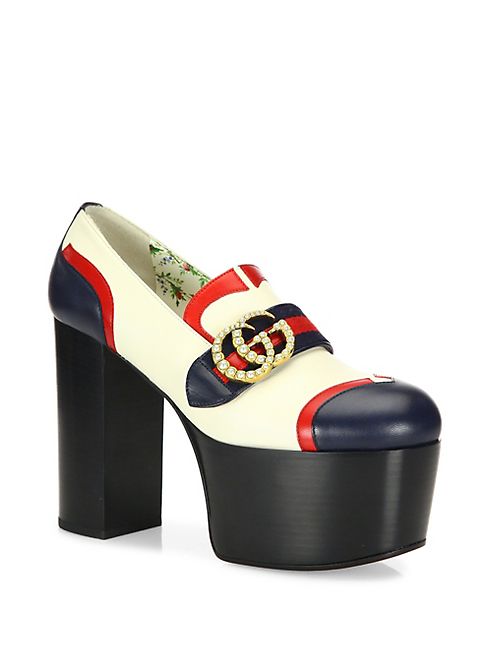 Gucci - Brenda Pearly GG Leather Platform Loafers