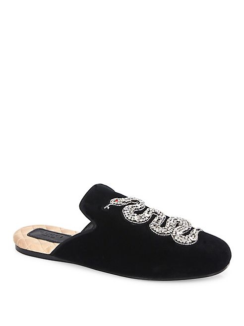 Gucci - Lawrence Crystal-Embroidered Velvet Slippers