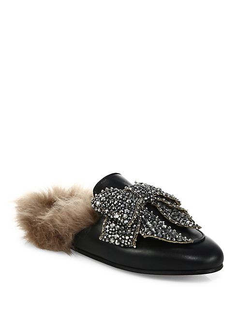 Gucci - Princetown Jeweled Leather & Fur Loafer Slides