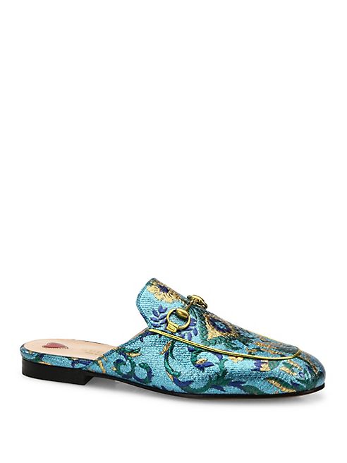 Gucci - Princetown Metallic Brocade Loafer Slides