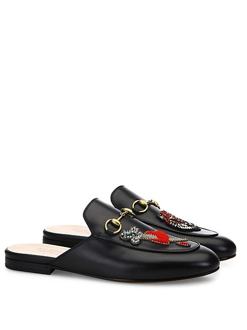 Gucci - Princetown Embroidered Leather Flat Mules