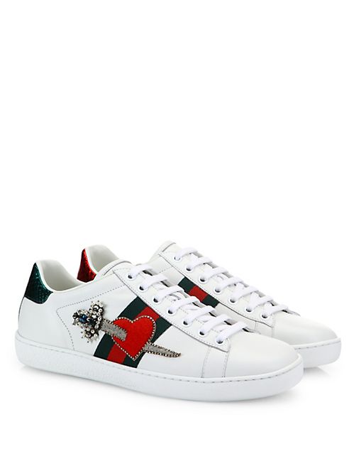 Gucci - New Ace Pierced Heart Leather Sneakers