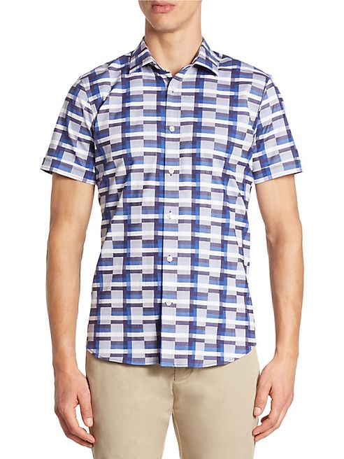 Saks Fifth Avenue Collection - Modern Colorblock Woven Short Sleeve Button-Down Shirt