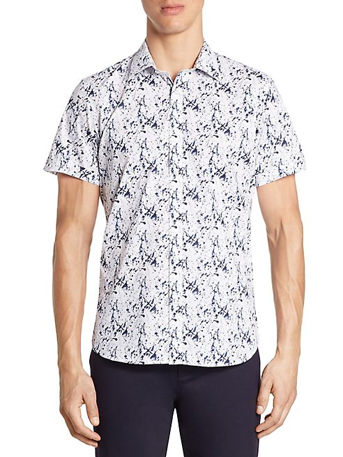 Saks Fifth Avenue Collection - Modern Splatter-Print Woven Short Sleeve Button-Down Shirt