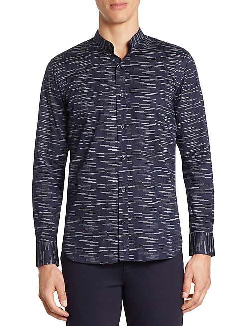 Saks Fifth Avenue Collection - Modern Mandarin Collar Printed Woven Button-Down Shirt