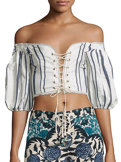 Roberto Cavalli - Lace-Up Off-The-Shoulder Top