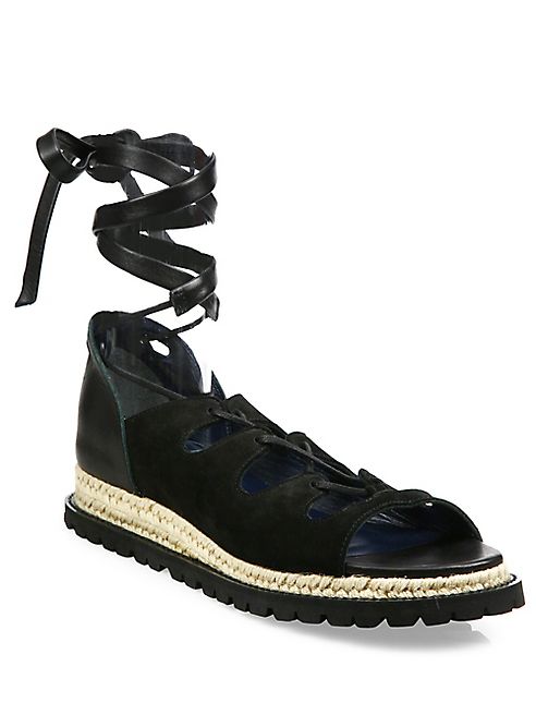 Sacai - Leather Espadrille Wrap Sandals