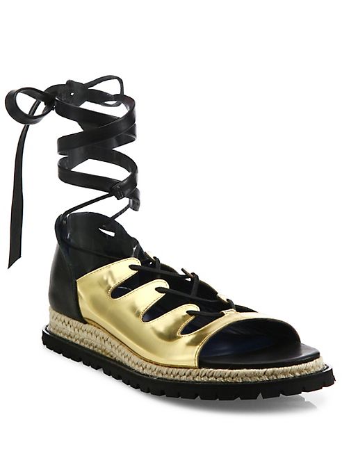 Sacai - Two-Tonal Leather Espadrille Wrap Sandals