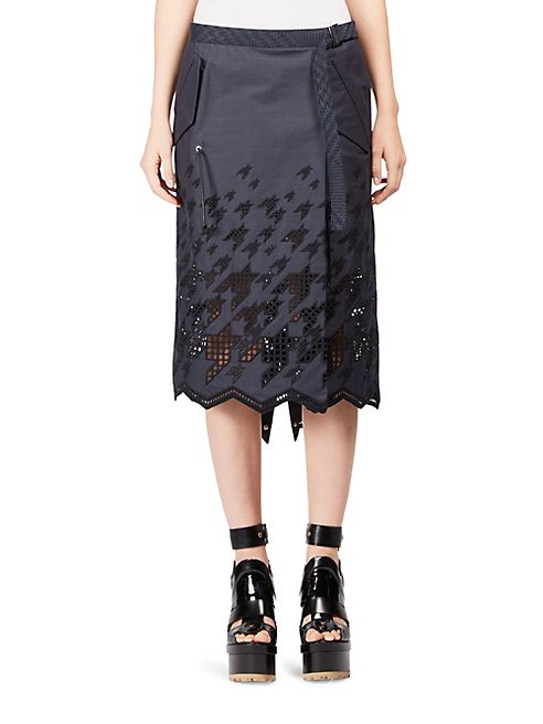 Sacai - Houndstooth Cotton-Blend Skirt