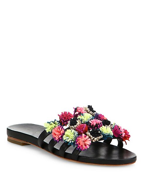 Loeffler Randall - Sal Pom-Pom Leather Slides