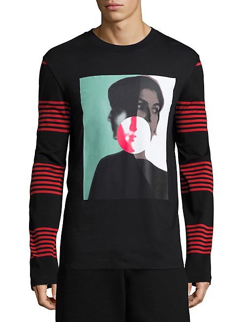 McQ Alexander McQueen - Abstract Graphic Striped-Sleeve Tee