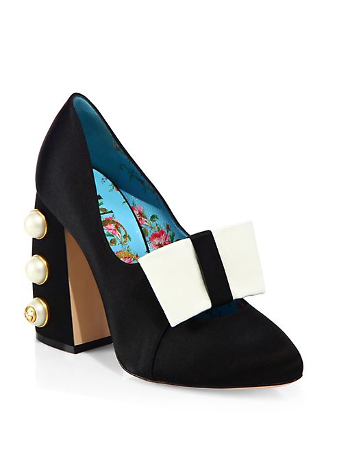 Gucci - Luna Studded Block Heel Satin Pumps