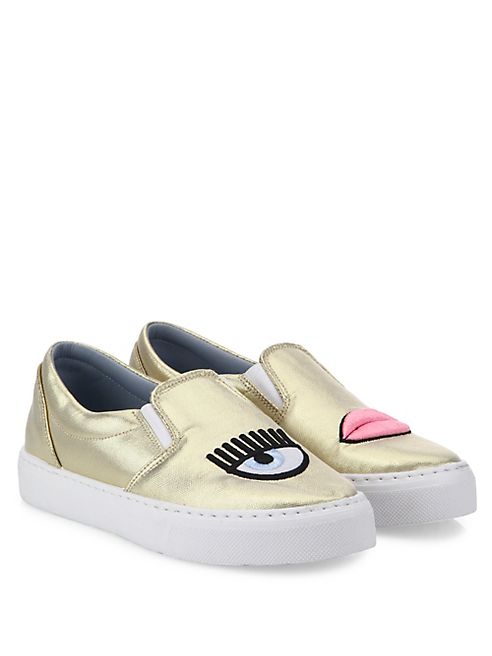 Chiara Ferragni - Flirting Lips Metallic Eco-Leather Skate Sneakers