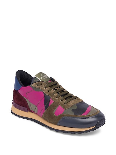 Valentino - Camouflage Rock Runner Leather Blend Sneakers