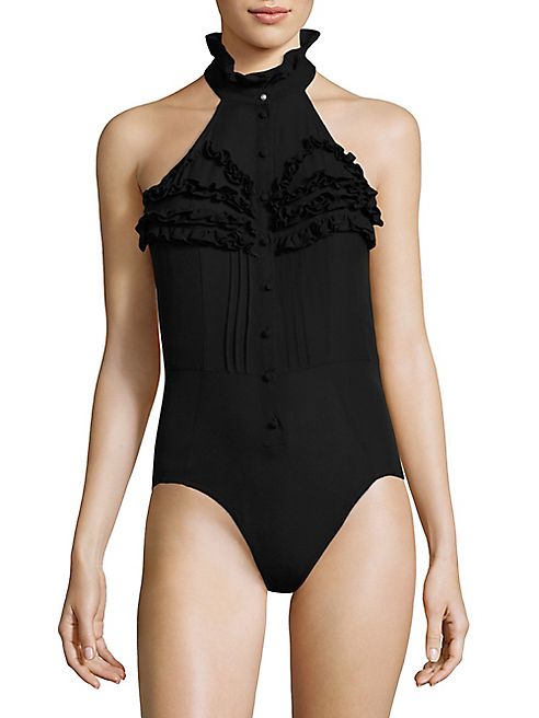 Fleur du Mal - Ruffle Front Silk Bodysuit