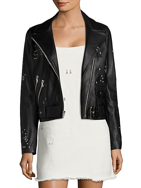 Sandy Liang - Astro Delancey Embroidered Leather Moto Jacket