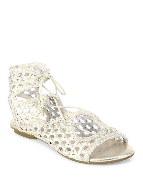 Joie - Fannie Woven Metallic Leather Lace-Up Sandals