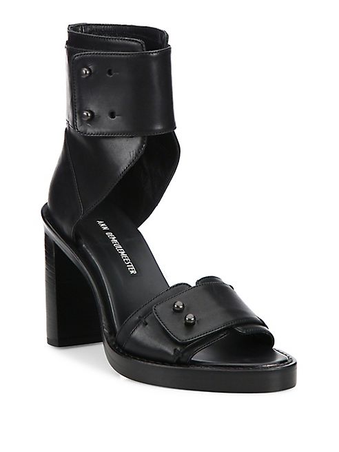 Ann Demeulemeester - Leather Ankle-Cuff Block Heel Sandals