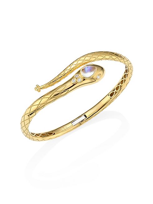 Temple St. Clair - Serpent Bella Diamond, Royal Blue Moonstone & 18K Yellow Gold Bangle