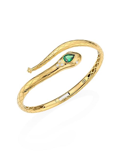 Temple St. Clair - Serpent Bella Diamond, Tsavorite & 18K Yellow Gold Bangle