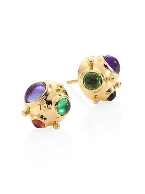 Temple St. Clair - Small Cosmos Semi-Precious Multi-Stone & 18K Yellow Gold Stud Earrings