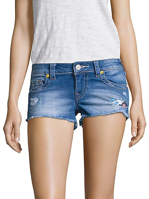 True Religion - Joey Distrssed Cut-Off Denim Shorts/Blue Wonder