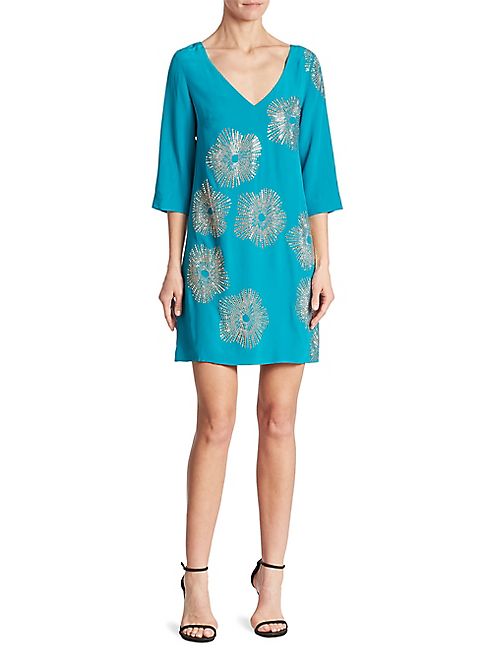 Trina Turk - Glitterati Embellished Silk Shift Dress